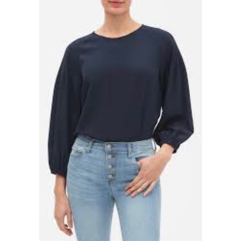 NWT Banana Republic Pleat Sleeve Top Navy L